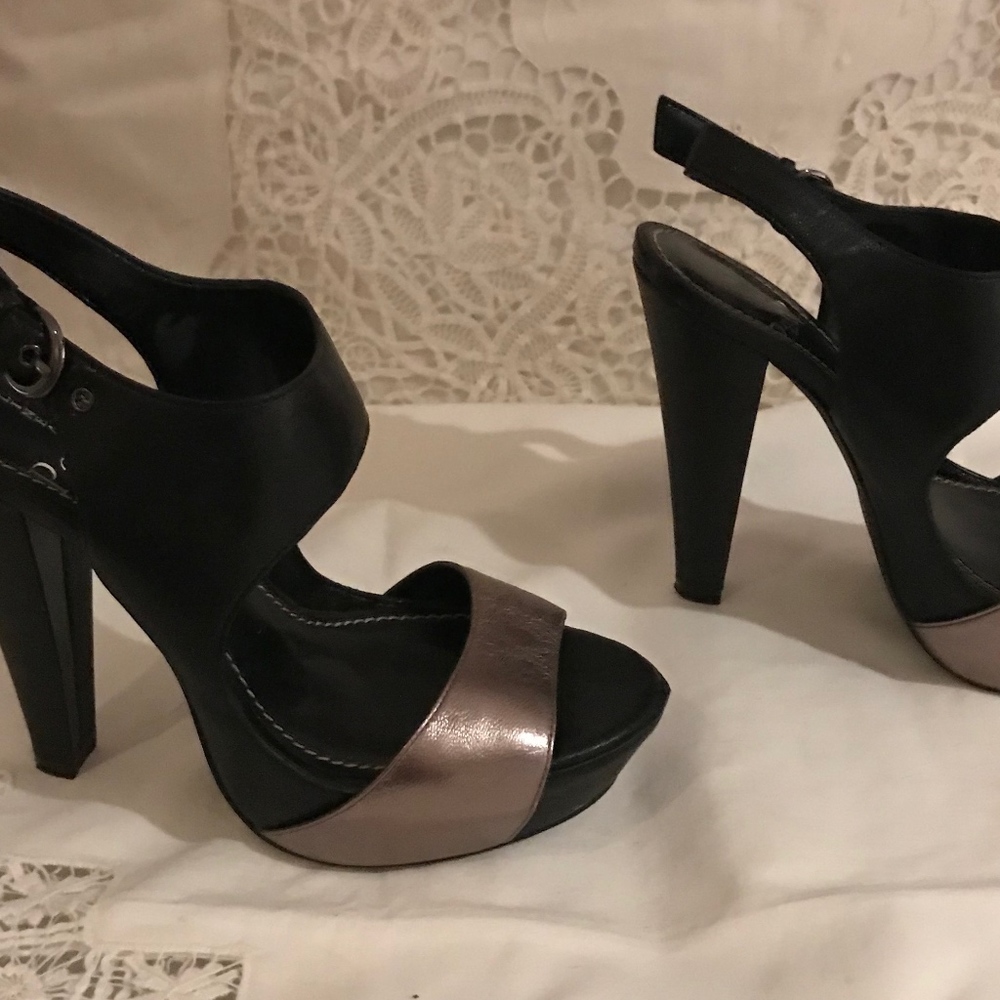 Paolo platform high heel, black & silver leather,